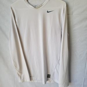 Nike Pro Combat Swoosh Mark Logo White Sports/Gym L/S Shirt-Men's M Fitted